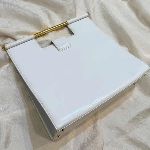 Vintage Yves Saint Laurent Logo Metal Bar Handle Leather Handbag 1980s-1990s - Picture 13 of 16